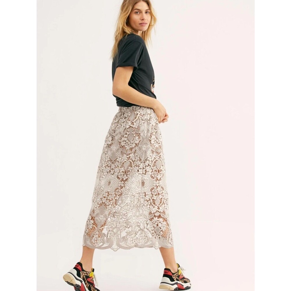 Free People Bella Lace Midi Skirt EUC Sz 6